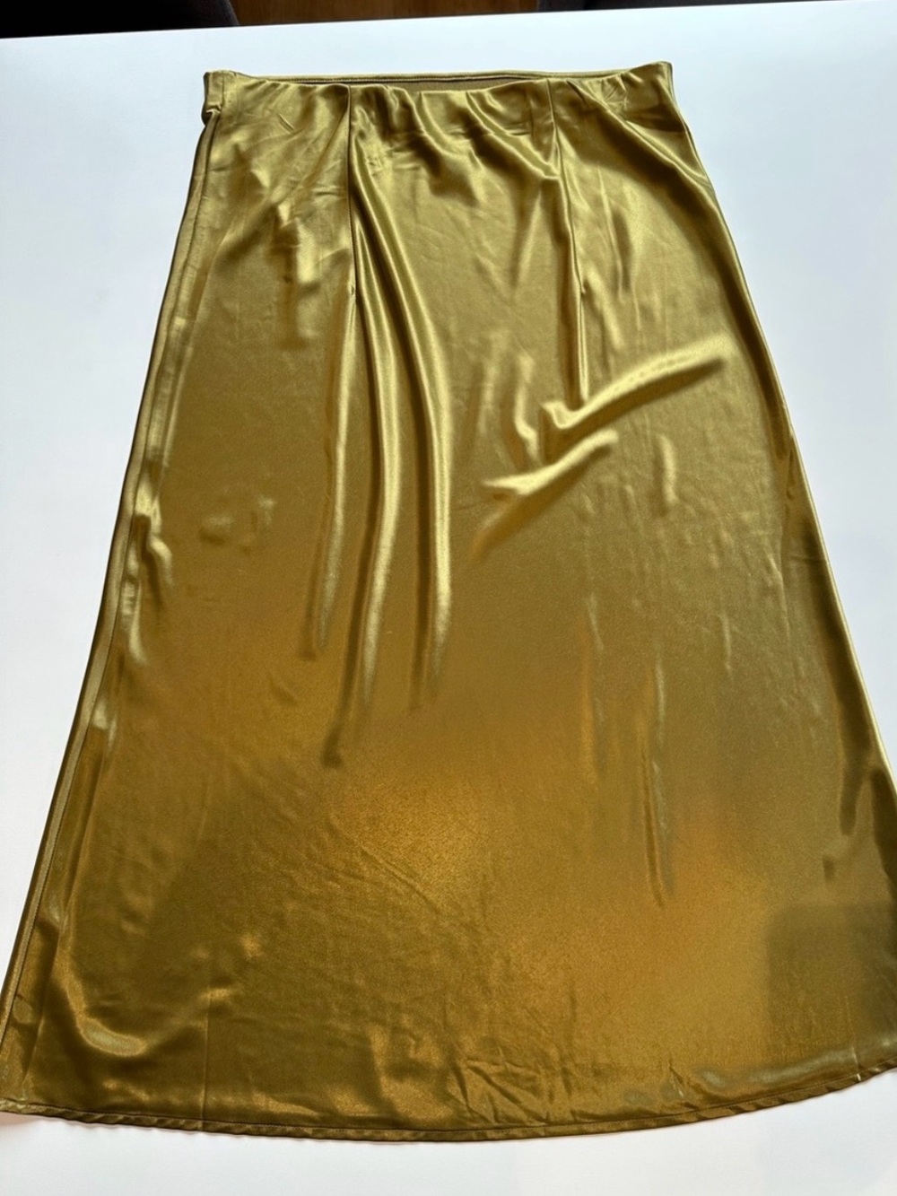 Rachel Zoe Olive Gold Satin Bias Cut Midi Skirt Slip Skirt Glam